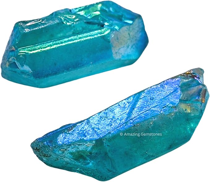 Amazing Gemstone 2 Pieces Aqua Aura Quartz Raw Pencil Points Crystals and Healing Stones, Natural Rocks for Meditation and DIY Raw Point Stones and Crystals