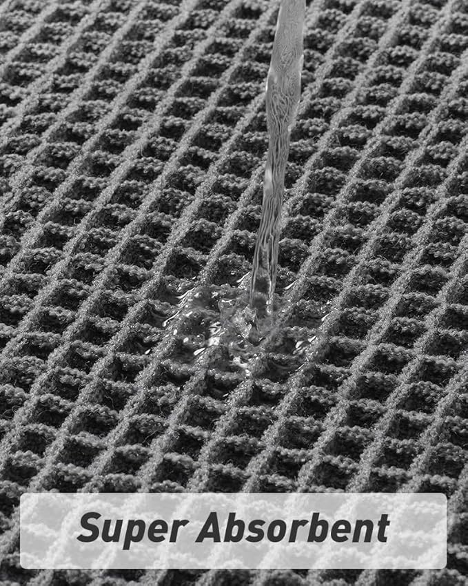 AMOAMI Upgraded Waffle Bath Mat, Super Absorbent Non Slip Bath Mats for Bathroom Floor, Machine Washable Bathroom Rugs with Tassels, Rubber Backed Bathroom Mats, Ultra Soft, 24" x 36", Dark Grey