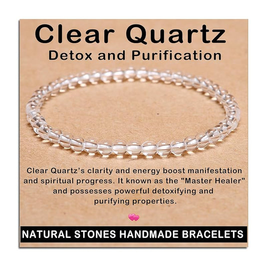 AD Beads Handmade Gemstone Stretch Elastic Bracelet Crystal Healing Reiki Nature's Beauty and Spiritual Essence Unisex (4mm, Clear Quartz (Detox and Purification))