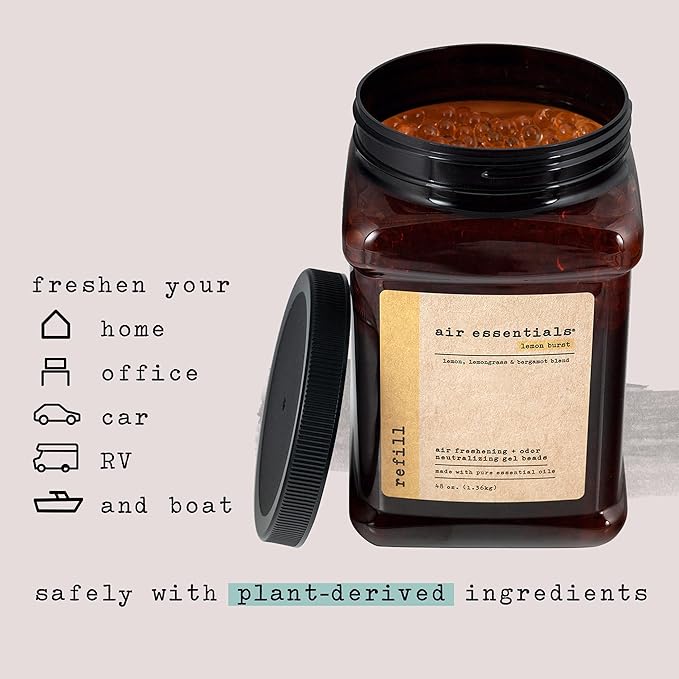 Air Essentials Air Freshener & Odor Neutralizer Gel Bead 48 oz Refill – Odor Eliminator - Made with Pure Essential Oils – Lemon Burst Scent