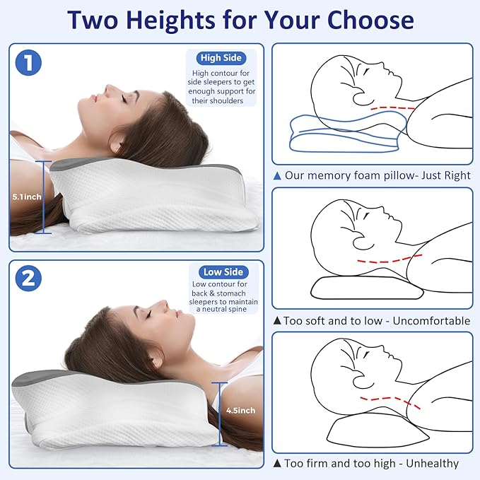 Cervical Pillow for Relieving Neck Pain, Ergonomic Sleep Cervical Pillow, Memory Foam Pillow with Cooling Breathable Pillowcase, Bed Pillow for Side Back Stomach Sleepers
