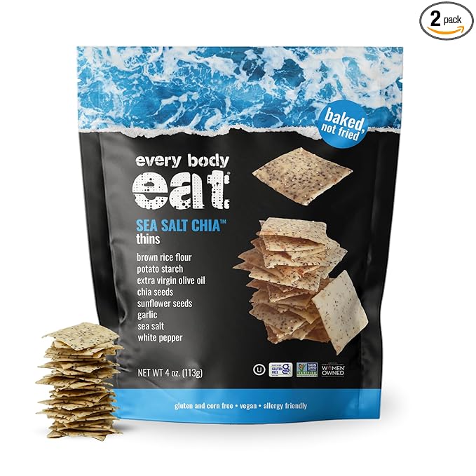 Every Body Eat Snack Thins, Allergen Friendly, Vegan, Gluten Free and Dairy Free (2 Count, Sea Salt Chia)