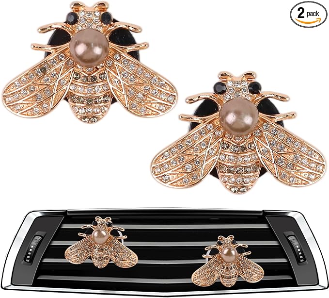 2Pcs Car Vent Clips Air Fresheners - Bling Crystal Cute Bee Car Accessories Dashboard Decorations, Cars Interior Diffuser Decor Gift for Women Lover and Friend