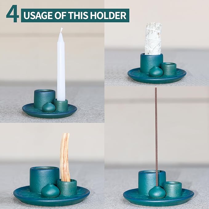 Palo Santo Sticks Holder, Multi-Purpose Handmade Ceramic Incense Burner for Palo Santo Incense Sticks, Sage Holder for Burning, Ash Catcher Tray for Meditation Yoga Room (Blue)