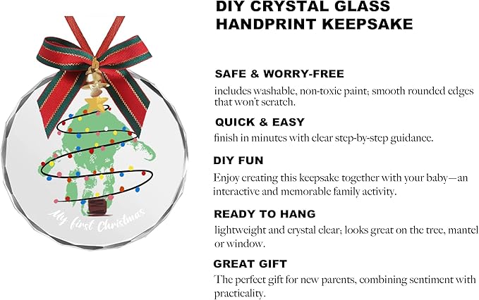 Stylor Baby's First Christmas Ornament 2025 - DIY Crystal Glass Handprint Keepsake, for Newborn Boy or Girl, My 1st Xmas Tree Hanging Decoration (Handprint Tree)