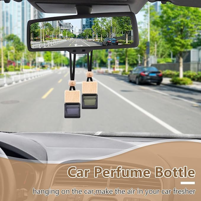 15 Pcs Hanging Car Air Freshener Bottle Empty Car Essential Oil Diffuser Bottles Pendant Black Glass Perfume Bottles Aromatherapy Fragrance Bottle Auto Ornaments Decor