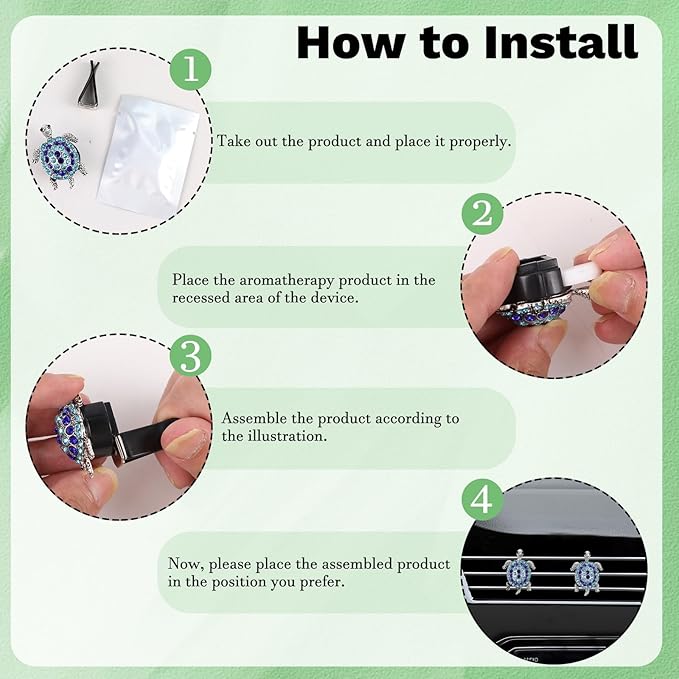 2Pcs Boho Bling Car Vent Clips - Cute Sea Turtles Air Fresheners Car Accessories Dashboard Decorations, Cars Interior Diffuser Decor Gift for Women Lover and Friend