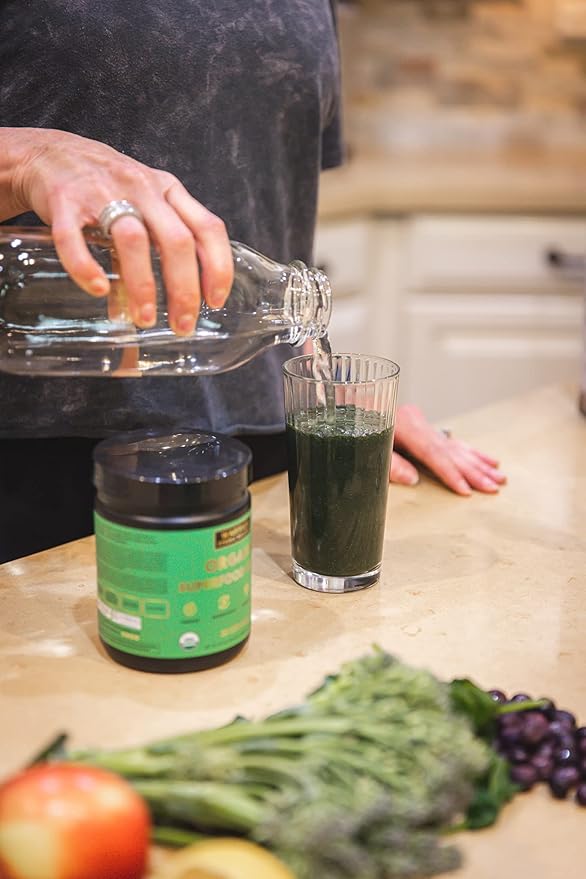 Certified Organic Greens Powder - 30 Servings - Green Superfood Powder, Energy Boost Detox Drink, Fruit and Vegetable Powder, Apple Cider Vinegar, Green Tea Extract