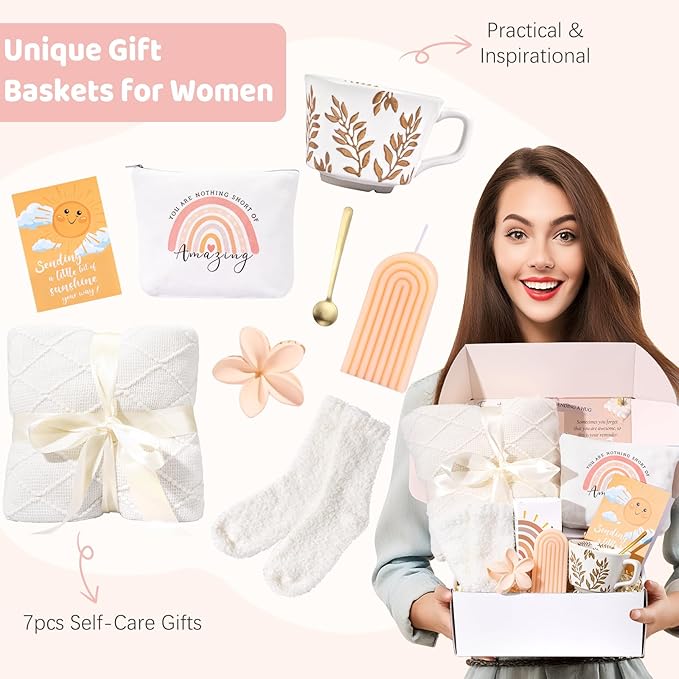 Gift Baskets for Women, Birthday Gifts for Women Get Well Self Care Package After Surgery Thinking of You Gifts Sympathy Gift Unique Christmas Box w/ Blanket for Her Mom Sister Best Friend Wife