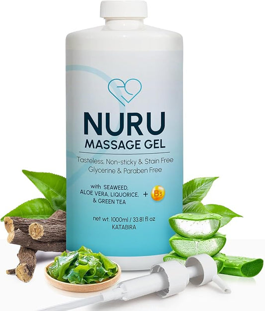 Nuru Massage Gel (33.81 fl oz) | Water-Based | Paraben & Glycerine Free | Formulated with Natural Seaweed, Green Tea, Liquorice Extract, Vitamin B5, & Organic Aloe Vera