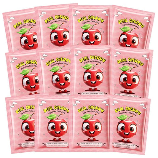 evpct 12 Pack Kids Face Masks for Kids Girls Spa, Girls Kids Facial Spa Day Slumber Sleepover Birthday Party Favors Supplies Kit for Girl, Kid Friendly Facial Face Masks Bulk Skincare for Kid, Cherry