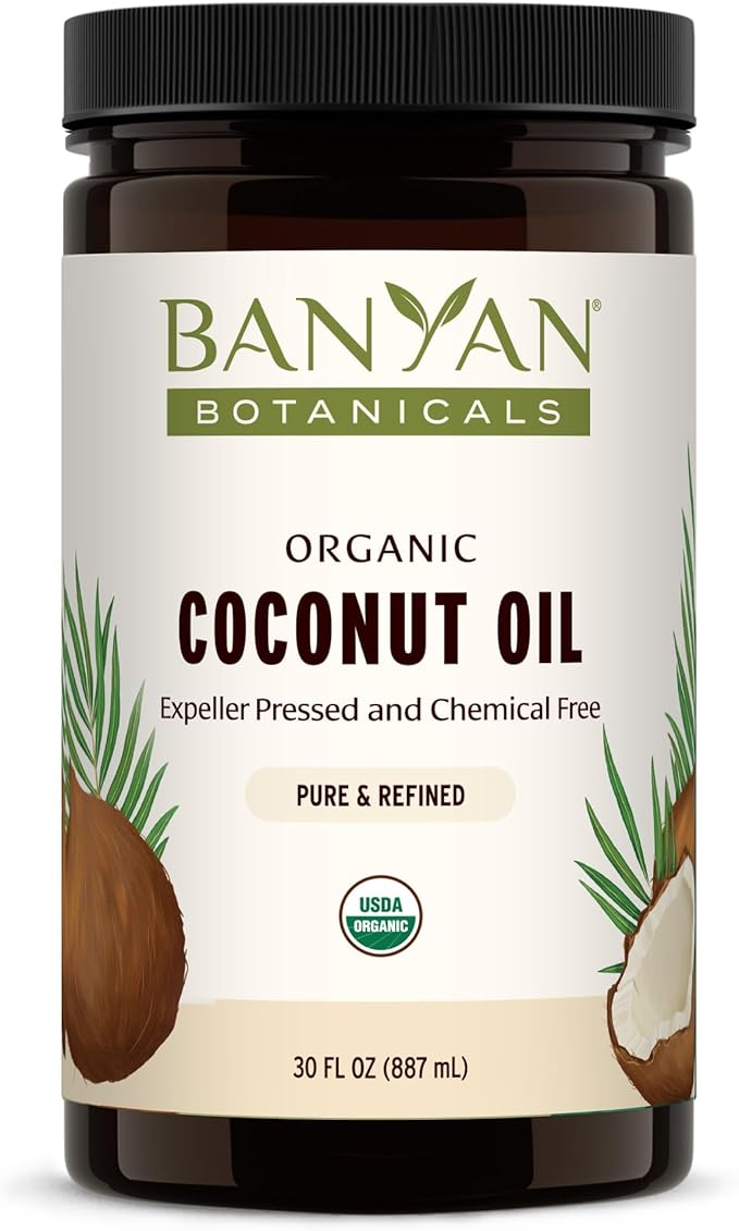 Banyan Botanicals Coconut Oil – Expeller Pressed Organic Coconut Oil – Massage Oil for Naturally Hydrated Skin and Hair – 30 oz – Refined, Non GMO, Sustainably Sourced