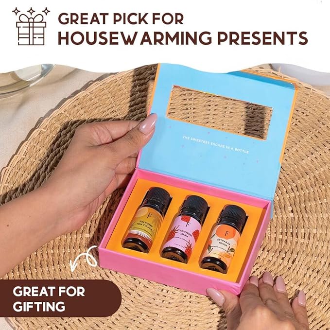 Folkulture Essential Oils for Home | Set of 3 (0.34 fl oz x 3) Essential Oils for Relaxation | Peach or Strawberry Diffuser Oil for Meditation | Pineapple Essential Oil for Gifts for Women