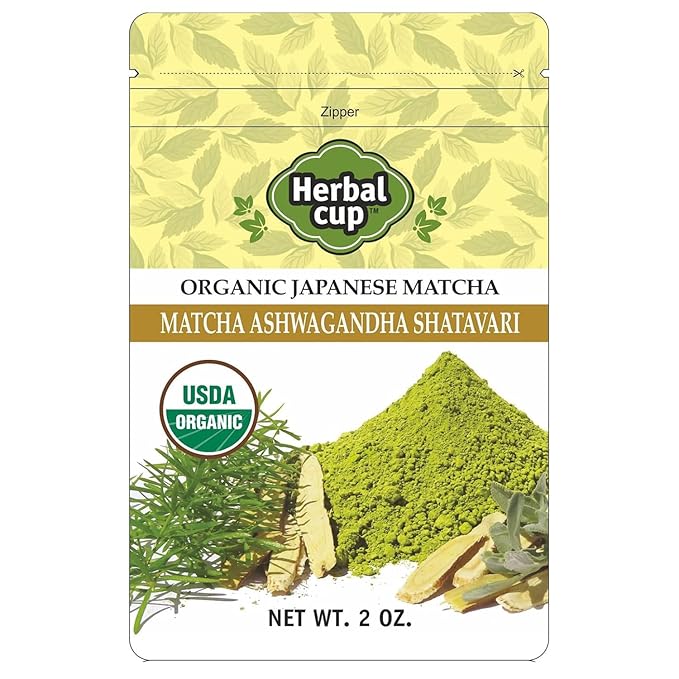 Herbal Cup Tea Organic Japanese Matcha Ashwagandha Shatavari, 2oz
