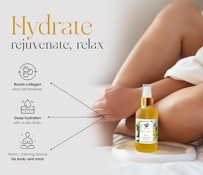 Wild Vibes Ylang Sandalwood + Amber Luxury Body Oil – Organic with Sandal and Tropical Oils for Hydrated, Radiant Skin – Anti-Aging After Shower for Women – 4 oz