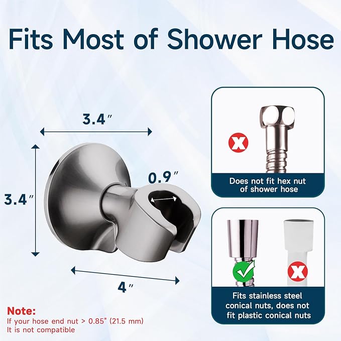 BRIGHT SHOWERS Strong Adhesive Shower Head Holder with Dual Angle Adjustable, Wall Mounted Handheld Shower Bracket, Easy Installation, Screw Mounting Options, Brushed Nickel