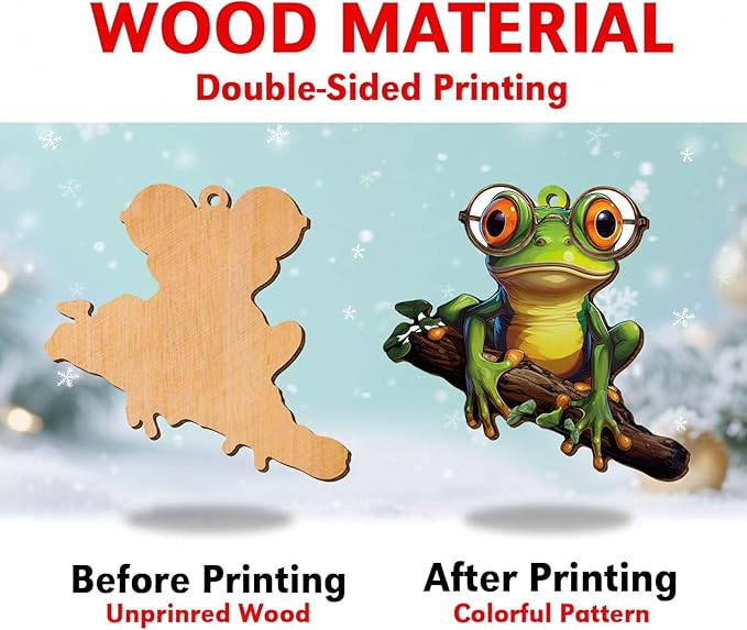 Green Frog Christmas Tree Keepsake Ornaments, Funny Frogs Themed 2 Side Printed Flat Wooden Ornament, Xmas Hanging Decor