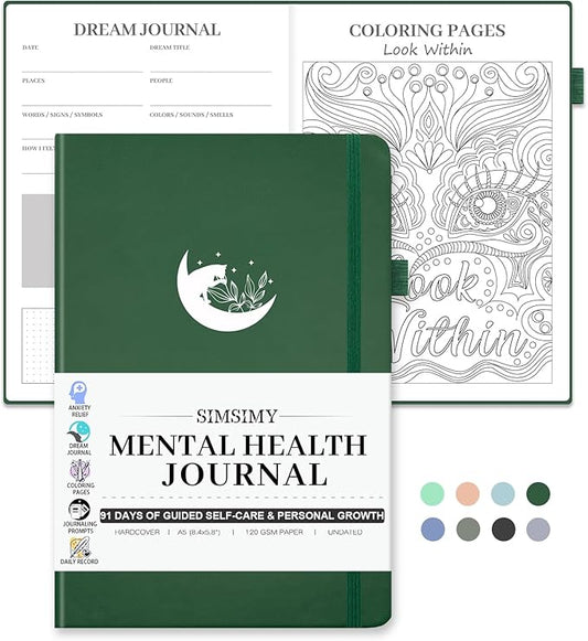 Mental Health Journal, 91-Day Self Care Journal for Women Men, Guided Anxiety & Stress Relief Journal with Mood Tracker, Cognitive Behavioral Therapy Journaling with Mental Health Coloring Pages & Dream Log