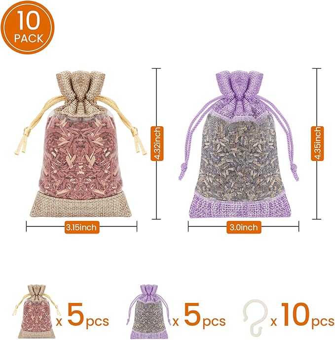 Homode Cedar Blocks and Lavender Sachets for Closets and Drawers - Pack of 10 Cedar Wood Chips and 1 Lavender Scent Satchel