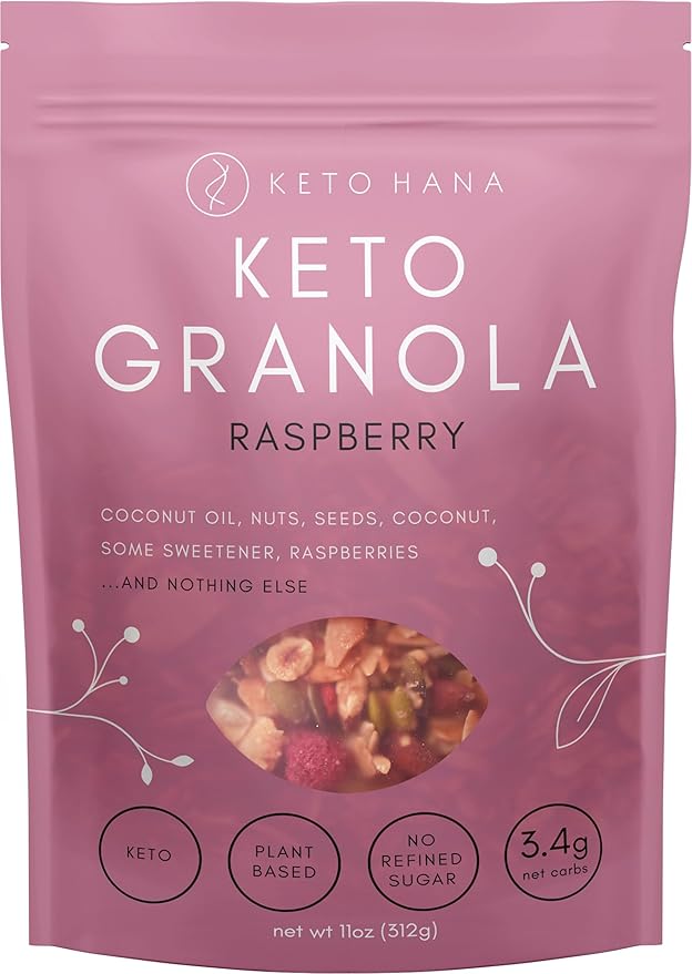 Keto Hana Raspberry Keto Granola Keto Diet Vegan Grain Free Dairy Free Plant Based No Refined Sugars Gluten Free 2g Net Carbs Breakfast Cereal - 11oz