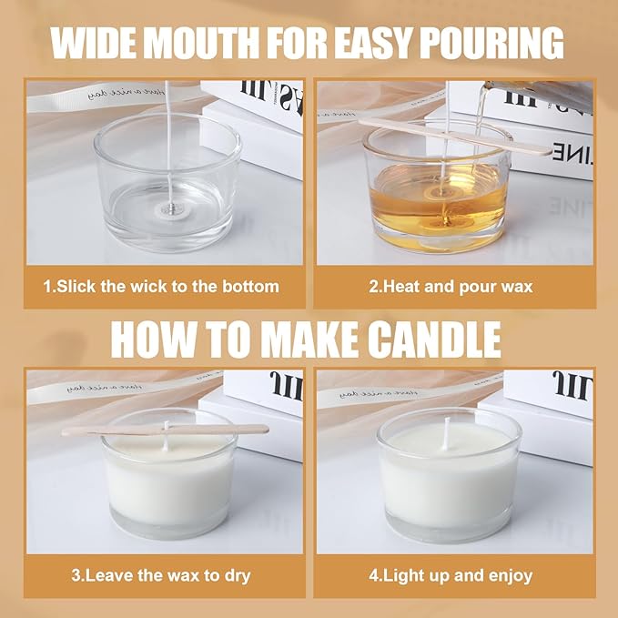 16oz Glass Candle Jars, 6-Pack 3 Wick Candle Jars for Making Candles, Empty Thick Glass Wide-Mouth Jars with Bamboo Lids & Wick Kits, Candle Containers Bulk - Clear