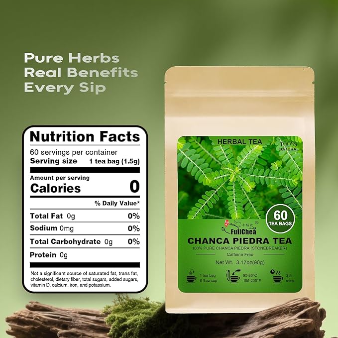 FullChea - Chanca Piedra Tea, 60 Teabags - Premium Chanca Piedra Leaves - Natural Stone Breaker Herbal Tea - Non-GMO - Caffeine-Free - Support Kidney Health