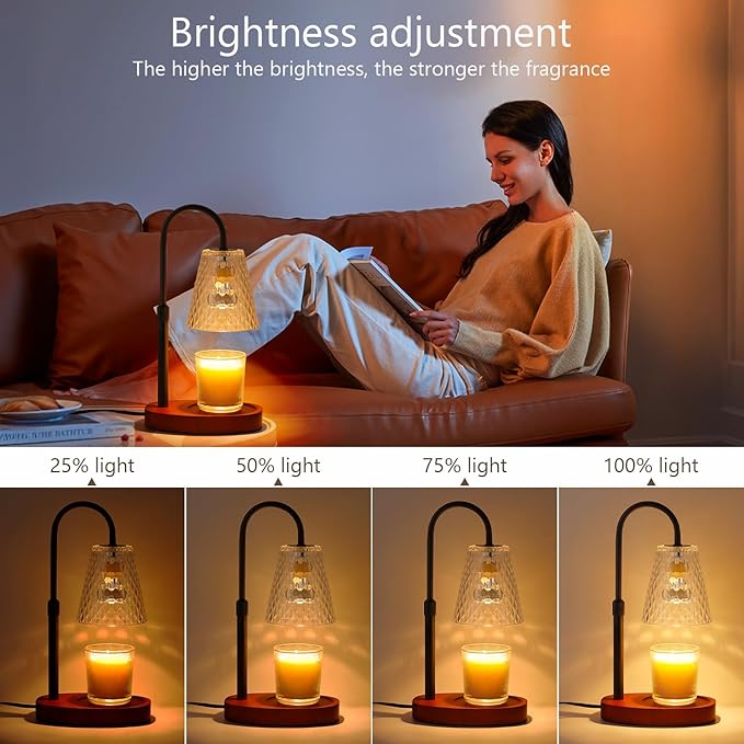 Candle Warmer Lamp with Timer: Electric Candles Warmers Adjustable Height Dimmable - Large Wax Candle Warmers Lamps Scented Flower Light - Home Decor Vintage Wood Base Shade Heat Modern Style Black