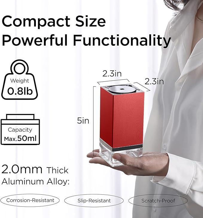 Essential Oil Diffuser – 50ml Capacity Nebulizer Waterless Diffuser, Portable, Battery Operated, Scent Air Machine for Home 4 Mist Settings 1/2/8H Timers （Includes Essential Oils and Adapter）C01-1 Red