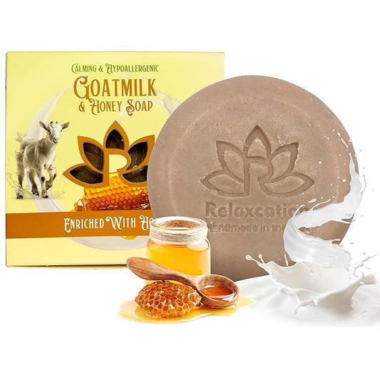 100% Natural Goat Milk Soap Bar with Real Raw Honey and Coconut Oil and Olive Oil - Mild and Soft Cold Process Soap Bar Handmade in USA (Goat Milk Honey)