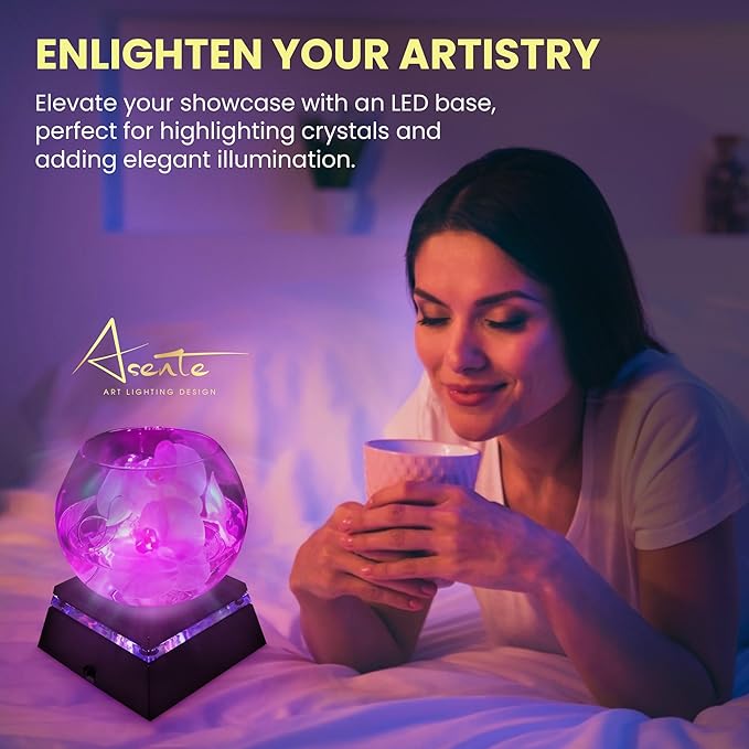 4 LED Display Base - LED Light Display Stand - Light Stand for Crystal Glass Art - Battery Operated LED Base Stand w/ Color Changing Lights - 2.5" Illuminated Holder
