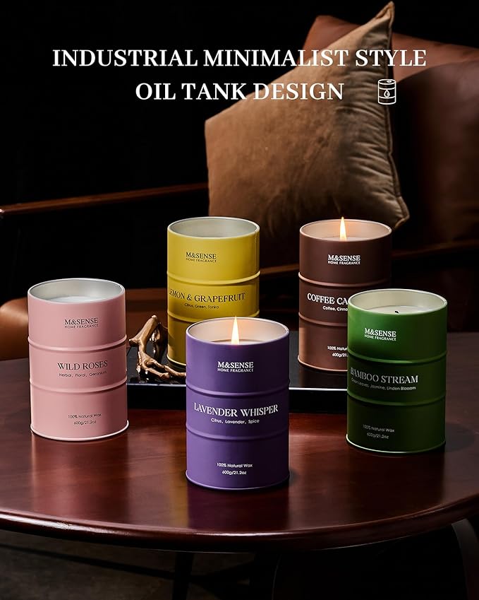 M&SENSE Bamboo Scented Candles Natural Non Toxic, Large Aromatherapy Candle for Stress Relief Meditation Relaxing, Housewarming Gifts for Women Men, 21.2oz 120 Hour Long Burning