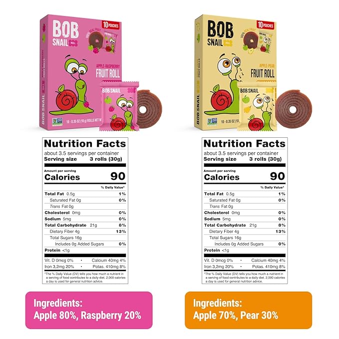 Bob Snail Exotic Mix Fruit Roll Ups – Healthy Sweets, Real Dried Fruits Snacks, No Added Sugar, Vegan, Nut Free, Candy for Adults and Kids – Pear and Raspberry Flavour 50 pcs, 500g