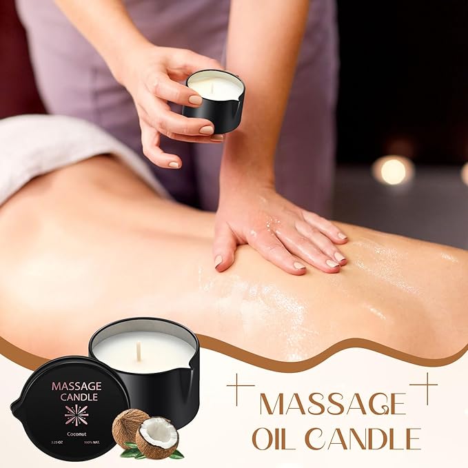 Nuanchu 6 Pcs Massage Oil Candle, 2.35 oz Ignite Low Temp Scented Body Oil Candles for Massage Therapy Soy Based Christmas Home Gift Spa Use 6 Scent