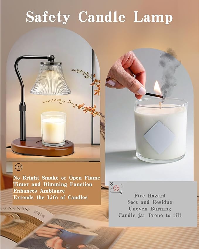 Candle Warmer Lamp, Candle Lamp Warmer with Timer & Dimmer, Adjustable Height, with 2 Bulbs, House Warming Gifts Home Bedroom Decor Mothers Day Gifts Black