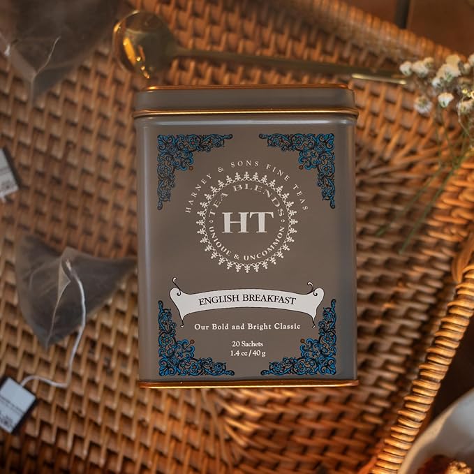 Harney & Sons English Breakfast Tea, Caffeinated, 20ct sachet tin, HT Tea Blends