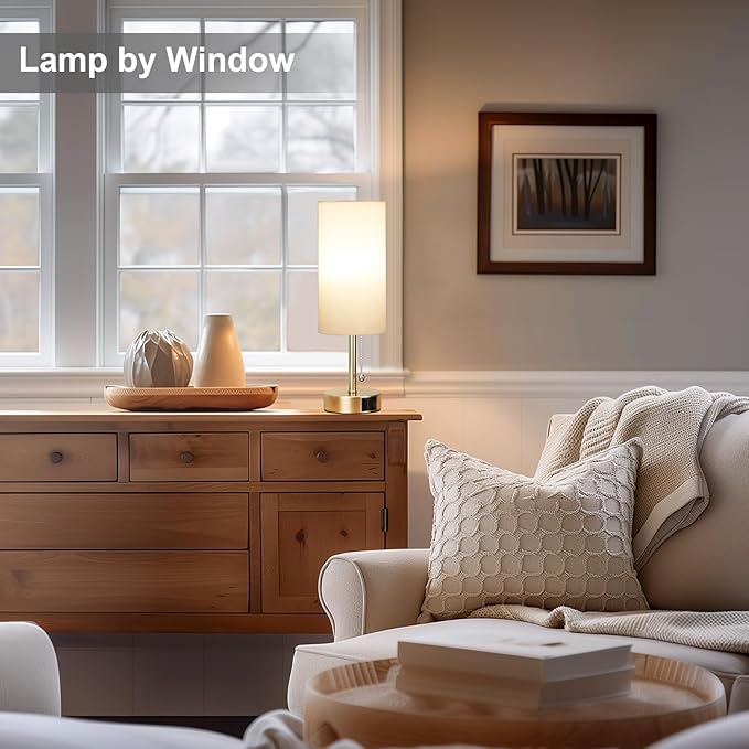 Gold Bedside Lamp for Bedroom Nightstand - Small Table Lamp with USB A + C Charging Port, 3 Color Temperatures Pull Chain Night Stand Light, Side Table Desk Reading Lamp for Living Room/Dorm Room