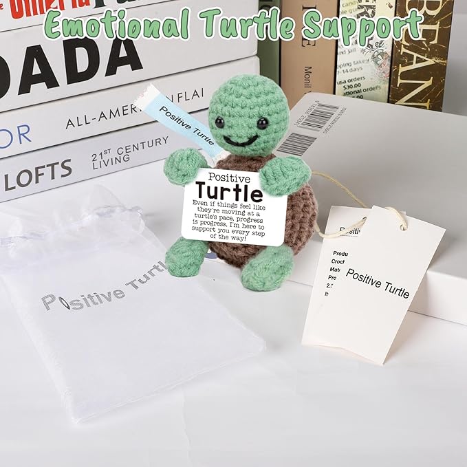Funny Positive Turtle Gifts for Friend Christmas, Handmade Emotional Active Support Gifts for Coworkers, Creative Knitted Turtle Stocking Stuffers for Women Men, Cheer Up Gifts Positive Turtle Decor