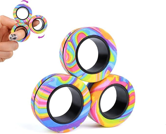 3Pcs Magnetic Rings Fidget Toy Set, ADHD Anxiety Magnetic Fidget Toys Adults Fidget Spinner Rings for Relief, Christmas Stocking Stuffers Gifts for 8+ Year Old Teen Boy Girl