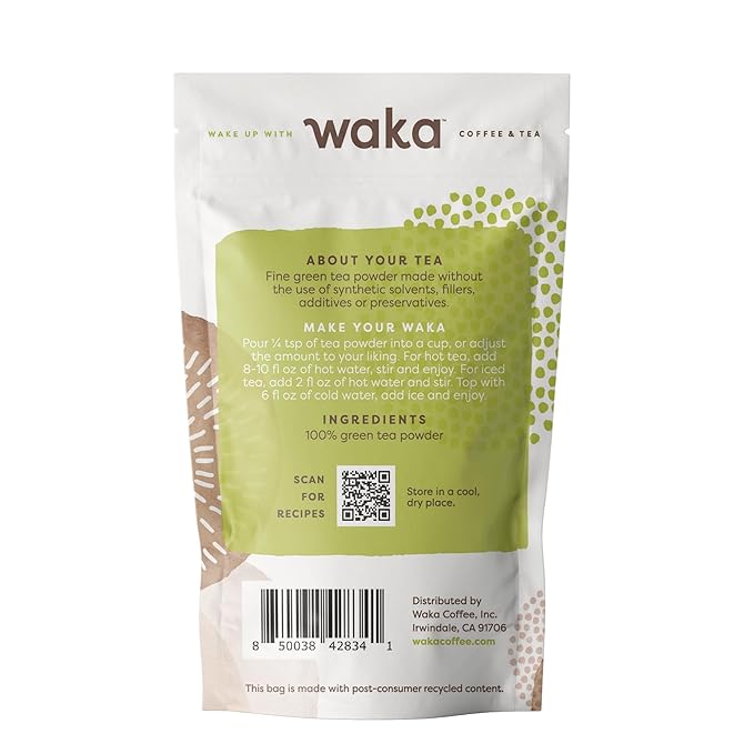 Waka Instant Green Tea Mix, Original - 100% Tea Leaves, No Additives, Unsweetened Sample/Travel Size Tea Powder - Easy Quick Hot and Iced Teas, Up to 20 Cups or 5 Quarts (.45oz)