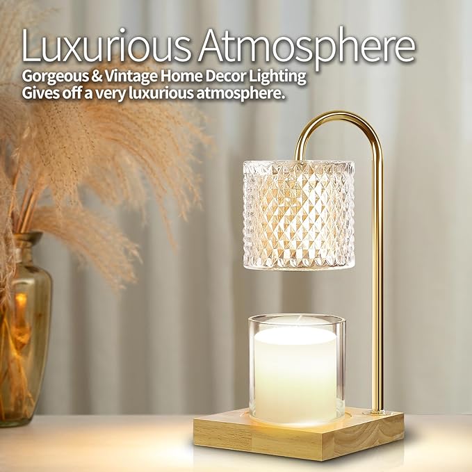 Candle Warmer Lamp, Candle Lamp Wax Warmer, Timer & Dimmer 7-Levels, Fits Cup Jar Candle, Top Melting, Crystal Heater Lamp for Scented Wax, Elegant Home Decor, Clear Glass