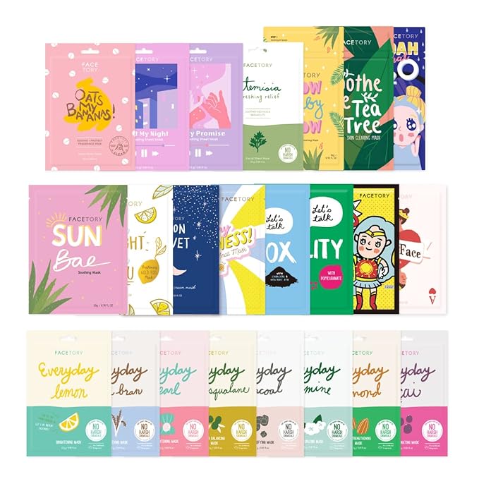 FACETORY K Beauty Face Mask Skin Care 23 COLLECTION Sheet Mask Set | Natural Premium Korean Face Mask For All Skin Types - No Sulfates No Parabens (23 pc)