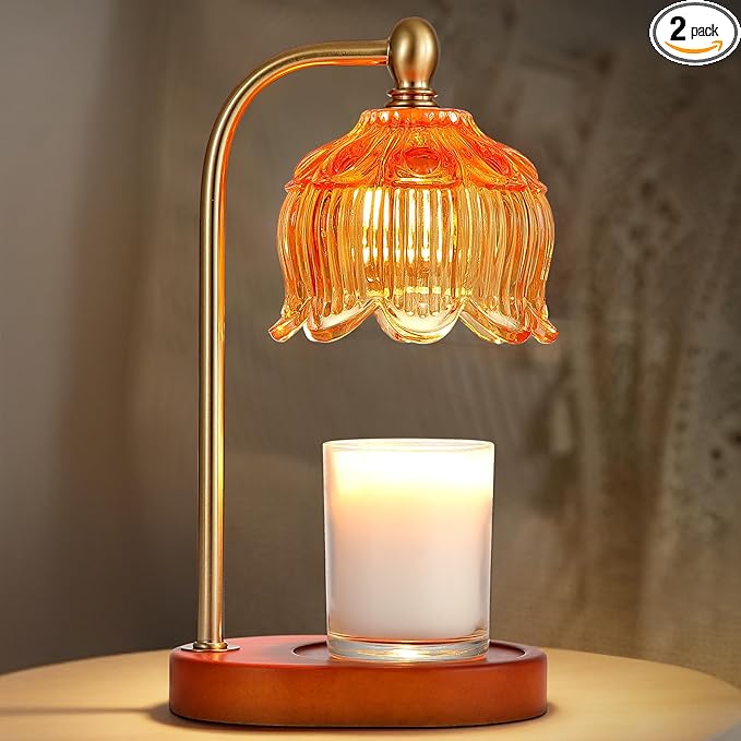 Candle Warmer Lamp with Timer and Dimmer,Electric Amber Light Gifts for Women Melt Wax Warmer Lamp with 2 Bulbs for Candle Jars House Warming New Home Decor