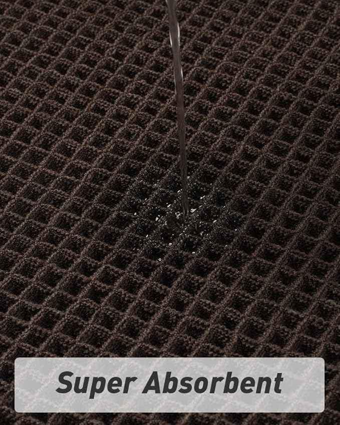 AMOAMI Upgraded Waffle Runner Rug Super Absorbent Non Slip Bath Mats for Bathroom Machine Washable Bathroom Runner Rug with Tassels, Ideal for Hallway Bedroom Laundry Room, Chocolate, 17" x 48"