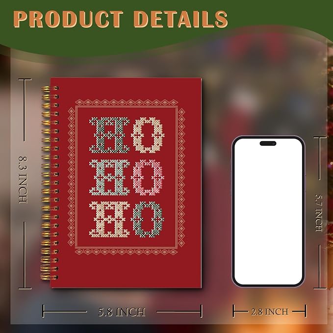 Exqcom Red Christmas Spiral Notebook Gifts, Hohoho Christmas Journal for Women, Xmas Red Hardcover Notebook Journal Office School Supplies, 5.5x8.3 Inch