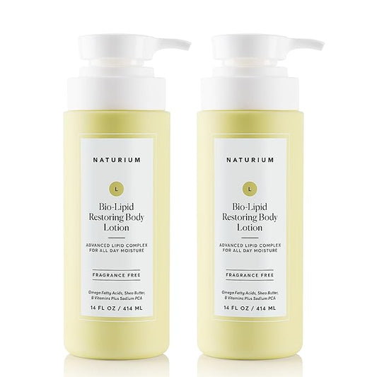 Naturium Bio-Lipid Restoring Moisturizing Body Lotion with Shea Butter, Fragrance Free, 14 oz (Duo 2-Pack)