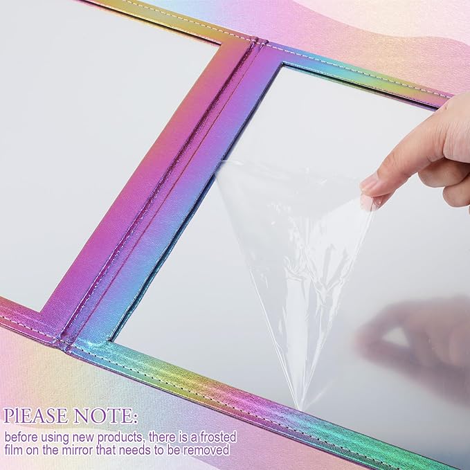 Chunful Foldable Backstage Mirror with Handle Holographic 33.5 X 13.4 Inch Folding Hanging Mirror Rectangular for Travel Dance Bag Home Fitness Spa Gift for Dancers(Colorful)