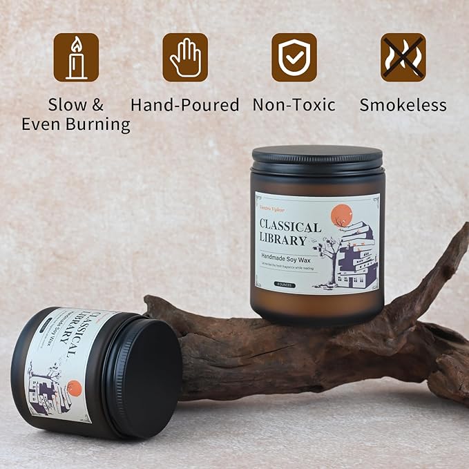 Classical Library Candle,Book Lovers Gifts,4 oz 20 Hours Burn Soy Wax Candle Gift for Readers Birthday Gifts for Book Lovers,Librarian