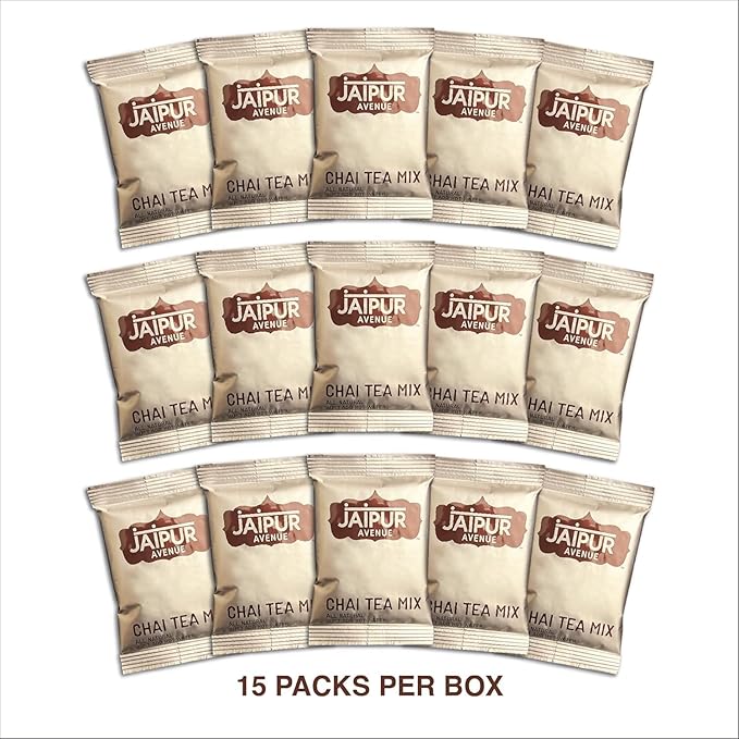 Jaipur Avenue Cardamom Chai Tea Mix Crafted with All-Natural Assam Black Tea, Cardamom, Cane Sugar, and Premium Dry Milk - Preservative-Free, Gluten-Free, Authentic Indian Chai Tea Latte (15 Servings)