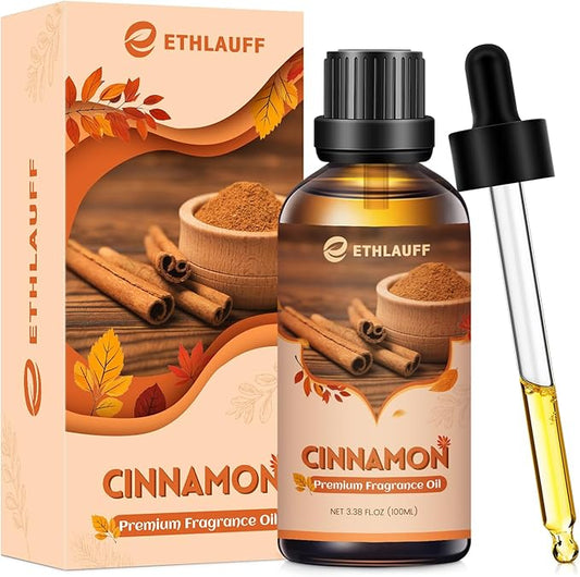 Cinnamon Essential Oil, 100ml Fall Essential Oil for Diffusers for Home, Autumn Scented Oils for Candle & Soap Making, Bath Bombs, Massage - 3.38FL.OZ