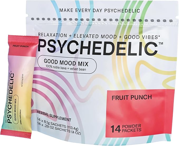 Good Mood Mix - Fruit Punch - Powder Packets - Calming Kava Drink Mix - Easy Open Single-Serving - Flavored Kava Powder - Mucuna Pruriens - Stevia - Non Alcoholic Adaptogen Mocktails - 14 Stick
